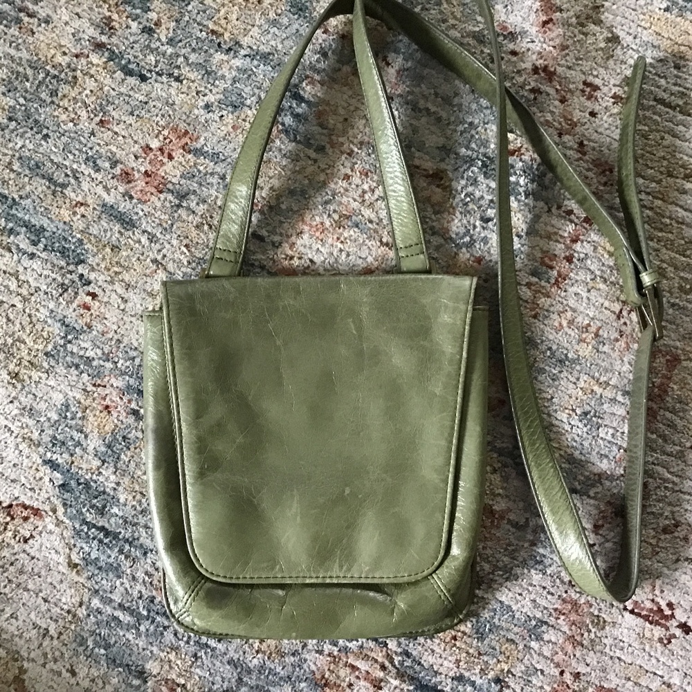 Hobo Olive Green polished Leather Crossbody Bag Used